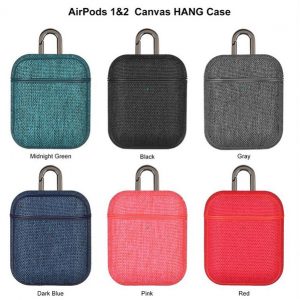 canvas cloth texture earphone case for apple airpods 1 2 wireless headset charging box shockproof fabric skin bag with hook capa