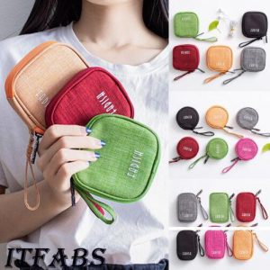 canvas ladies small multi pocket leather style clutch women's satchel bag purse wallet earphone accessories