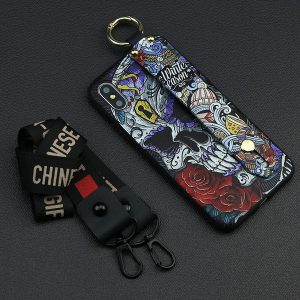 designer phone case for iphone 6/6s,6p/6sp,7/8,7p/8p x/xs,xr,xsmax fashion graffiti print back cover with lanyard 6 styles