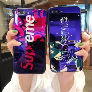 fashion brand blue toughened glass phone case for iphonex 7p/8p 7/8 6/6sp 6/6s tpu colorful printed phone case with fashion brand letters