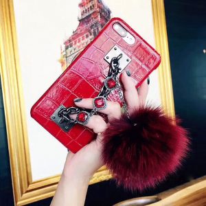 fashion brand women's phone case for iphone x 6/6s 6plus/6s plus 7/8 7plus/8plus with crocodile pattern fox hair ball diamond 2 styles