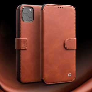 fashion genuine leather flip cover for iphone11pro handmade magnetic buckle card slot phone case