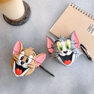 fashion silicone case for airpods pro3 bluetooth headset shockproof cover for airpods 1/2 cartoon cat and mouse print storage box wholesale