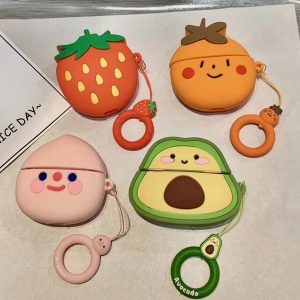 for apple airpods pro 3 2 1 cute 3d cartoon peach fruit strawberry protective cover for airpods charging box tws headset earphone bag