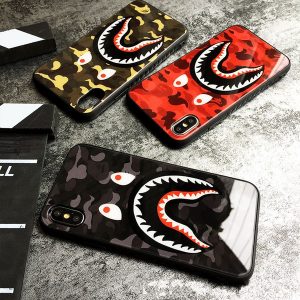 for iphone 11 11pro max x xr phone case fashion camouflage shark mouth tempered glass cases for iphone11 pro xs max 7 8 plus cover coque