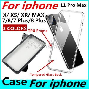 for iphone 11 pro max x xr xs max tempered glass back colorful phone case tpu edge phone case protective shell cover