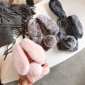 for iphone xs max xr phone case creative rabbit plush phone case winter warm rabbit ear soft case support 1pcs delivery