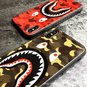 good tempered glass camouflage shark apple iphone 11 pro xr x xs max four corners anti-fall iphone 6s 7 8 7p 8plus silicone case