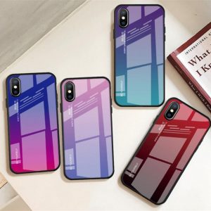 gradient tempered glass phone case for:iphone samsung galaxy 6s 7 8 x xr xs max s8 s9 s10 note 8 9 plus