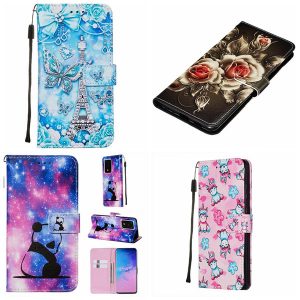 leather wallet case for samsung galaxy s20 ultra s20 plus a71 a51 cute panda tiger tower flower cartoon butterfly sun moon rose flip cover