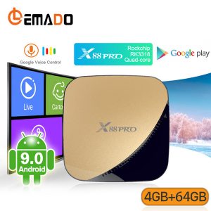 lemado x88 pro tv box android 9.0 rockchip rk3318 4g 64g 4k hdr 2.4&5g dual wifi usb 3.0 support youtube netflix smart tv box