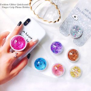 liquid glitter quicksand finger grip push pull phone holder for iphone samsung foldable pocket socket air bag cell bracket stand