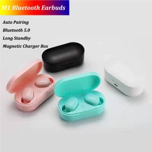 m1 tws wireless bluetooth earphone 5.0 stereo headset waterproof ai control bluetooth wireless earphone phones bluetooth