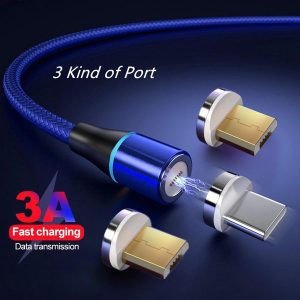 magnetic cable micro usb type c phone cables 3a fast charging cables for samsung s10/s9 huawei android smartphones