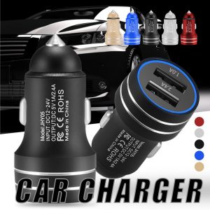 metal car charger 5v 2.4a fast charging adapter 18w dual ports usb car adapter for android iphone universal cellphones with retail box