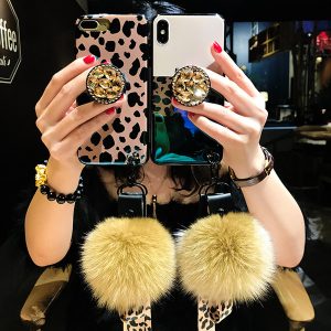 new leopard fashion phone case for iphone x/xs xr xsmax 6/6s 6p/6sp 7/8 7p/8p luxury back cover with rhinestones kickstand lanyard 2 style