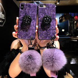 new luxury phone case for iphone x/xs xr xsmax 6/6s 6p/6sp 7/8 7p/8p tpu flannel case with rhinestones kickstand toy ball lanyard