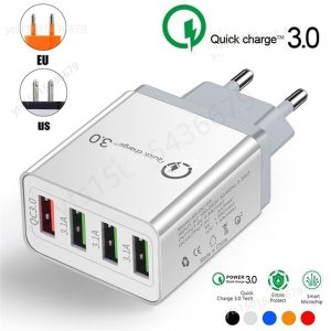 new wall charge qc 3.0 fast charger 4 ports usb wall charger adapter oem eu / us / uk plug for smartphone android and ios samsung s10