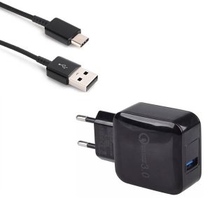 quick charge 3.0 usb wall charger eu plug qc3.0 mini travel charger quick charge usb 3.1 type-c cable set 100cm