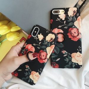 roses print artistic style mobile phone case for iphone 11/11pro/11pro max 6 7 8 plus x xr xs mas frosted ring phone case wholesale