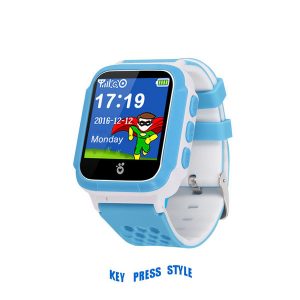 sky blue colour, key-press gps tracker smart worn watch phone for kids , english support & app, two way calls , one button control & sos.