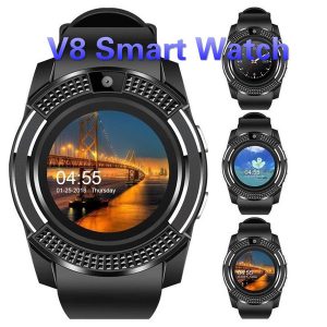 smart watch v8 wristband watch band with 0.3m camera sim ips hd full circle display smart watch for android system with box