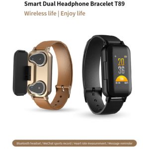 t89 tws headset bracelet wireless headphone fitness bracelet heart rate sports smart watch