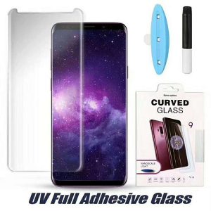 uv nano full cover liquid glue 3d curved tempered glass screen protector for samsung galaxy s20 s10 s9 plus s8 note10 10+ 9 have retail box