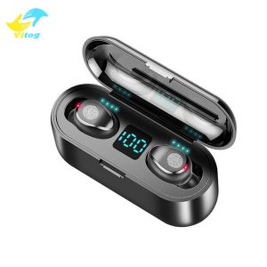 vitog f9 tws waterproof wireless earbuds bluetooth 5.0 touch control headphone led power display in ear earphone with 2000mah power bank