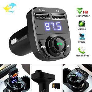 vitog x8 car fm transmitter aux modulator kit bluetooth handscar audio receiver mp3 player 3.1a quick charge dual usb car charger