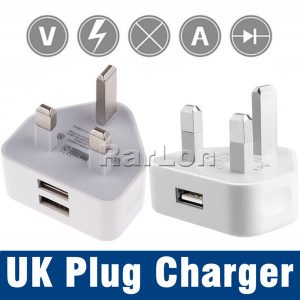 wholesale uk 3 pin mains charger adapter plug 5v 1a dual usb wall adapter for htc android phone tablet pc universal