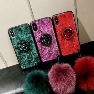 women phone case designer marble crack smooth hairball hand wrist strap holder glitter gold foil warm luxury iphone case high quality