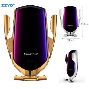 zzyd car holder r1 wireless car charger automatic clamping for iphone android air vent phone holder 360 degree rotation 10w fast charge