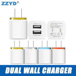 zzyd for samsung s8 note 8 dual usb wall charger 5v 2.1a 1a metal travel adapter us eu plug ac power adapter